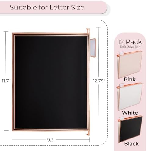 Y YOMA 1 Pack Rose Gold Desktop Hanging File Organizer | 12 Pack Rose Gold Pocket Hanging File Folders with Tabs & Insert | Letter Size Metal File Kit for Desk Home Office, I Shaped - Image 5