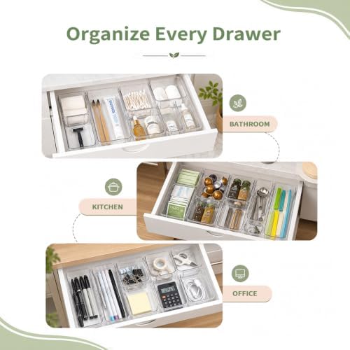 14 PCS Expandable Drawer Organizer Set, Clear Storage Bins with 6 Medium Trays, 3 Sizes for Makeup, Bathroom, Kitchen & Office - Image 5
