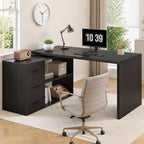 HSH Dark Grey L Shaped Computer Corner Desk with 3 Storage Drawers 55 inch by HOMESWEETHOME