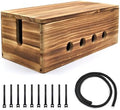 Large Wood Cable Management Box, Vintage Walnut Cord Organizer 14" by Unknown