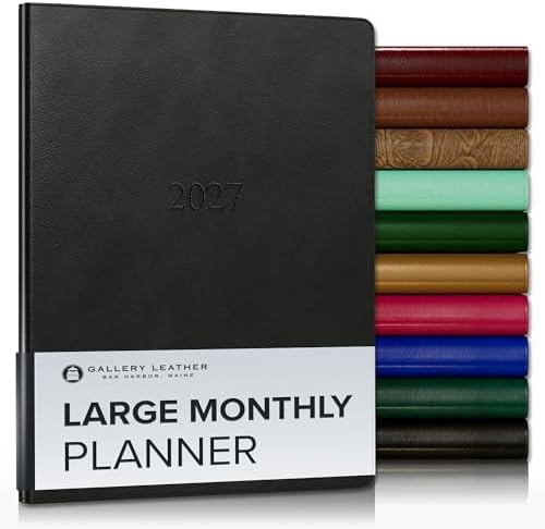 Gallery Leather Large Monthly Planner 2026-2027 Monhegan Black by GalleryLeather