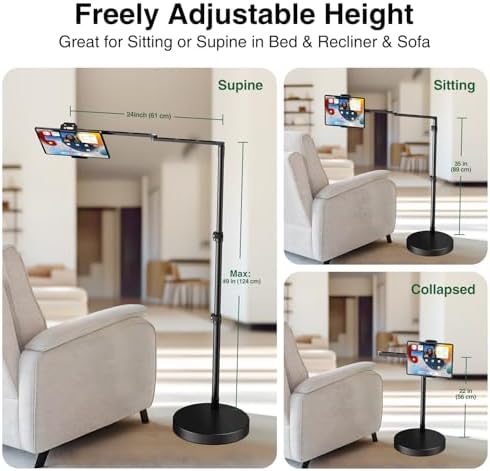 elitehood Adjustable Tablet Floor Stand, Aluminum iPad Stand for Bed - Image 3