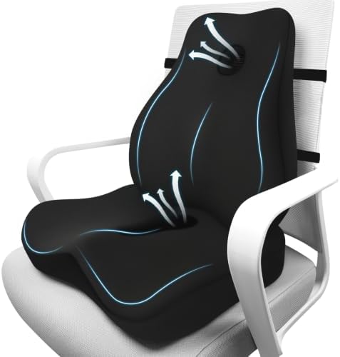 Lumbar Support Pillow & Seat Cushion for Office Chair, Memory Foam Office Chair Cushion for Tailbone Pain Relief and Lower Back Support, Ergonomic Desk Chair Cushion for Gaming,Wheelchair,Home by JIPORIER