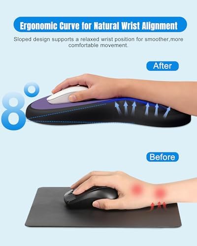 Ergonomic Mouse Pad with Sloped Memory Foam Wrist Rest, Black&Purple - Image 2