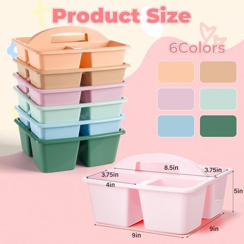 Kathfly 6 Pack Classroom Caddy Organizer with Handle Bulk, Morandi Color - Image 3