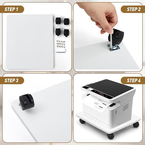 Beeveer 2 Pcs White Under Desk Printer Stand 15.8 x 13.8 x 3.2 Inches - Image 3