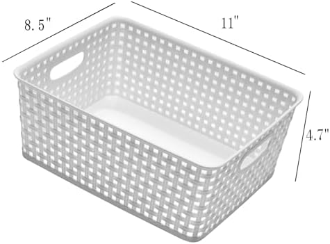 Eslite Plastic Storage Baskets for Organizing,11"X8.5"X4.7",Pack of 4 (White) - Image 3