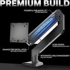VIVO Premium Aluminum Heavy Duty Monitor Arm with 3.0 USB Ports, Fits Ultrawide Monitors up to 49 inches and 33 lbs, Single Desk Mount Stand, Pneumatic Height, Max VESA 100x100, Black, STAND-V101G1U - Image 6