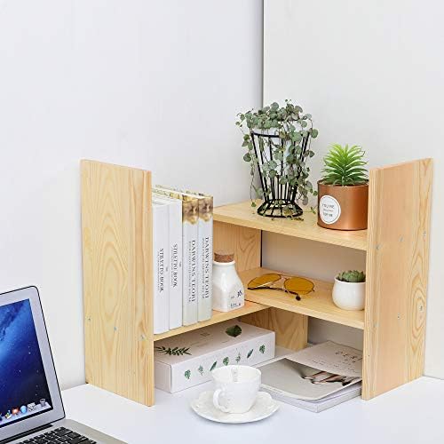 Liry Products Beige Adjustable Extendable Natural Wood Desktop Organizer Caddy Desk Organizer Countertop Shelf Bookcase Display Stand Rack Expandable Storage Office Home - Image 4