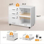 DEVAISE 3-Drawer File Cabinet with Lock, Mobile Wood Filing Cabinet, White - Image 3