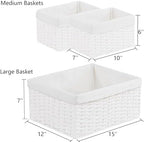 Vagusicc Wicker Basket, Set of 3 Hand-woven Storage Baskets for Organizing, Decorative Rectangle Wicker Storage Basket Bins with Handles, Small Toilet Paper Storage Baskets for Shelves & Decor, White - Image 5