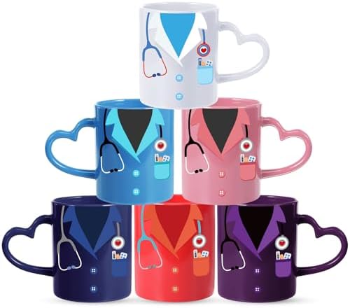 Pickmesh Nurse Week Gifts Bulk, 6 Pack Ceramic Nurse Coffee Mugs with Heart Handles, 10 oz Nurses Appreciation Cups for RN, CNA, Nursing Students, Graduation, Staff Coworker Gifts by Pickmesh