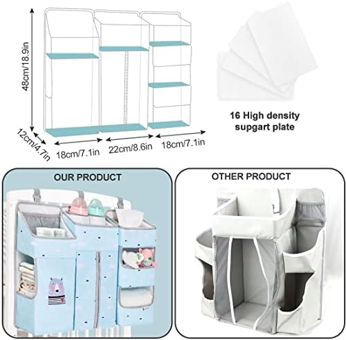Hanging Diaper Caddy Organizer for Baby Crib - 3-in-1 Diaper Stacker for Changing Table Nursery Organization Storage Holder for Baby Essentials Attachment Portable Combining (Sky Blue) - Image 3