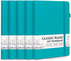 5 Pack Journal Notebook Bulk for School, Feela Hardcover Business Notebooks Classic Ruled Lined Journals with Pen Holder for Work Note Taking, with 5 Black Pens, 120 GSM, 5.1”x8.3”, A5, Emerald by feela