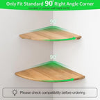 Corner Shelves, Floating Corner Shelf, Set of 3 Solid Oak Wood Corner Wall Shelves, Round End with Wire Hole Shelving for Small Plant for Bedroom Kitchen, Living Room (Size 9/10/12in) - Image 2