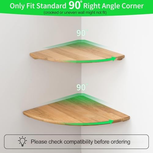Corner Shelf, 12inch Solid Oak Wood Floating Corner Shelves Wall Mount Round End Floating Speaker Shelf with Wire Hole for Small Plant Photo Frame for Bedroom Kitchen, Living Room - Image 3