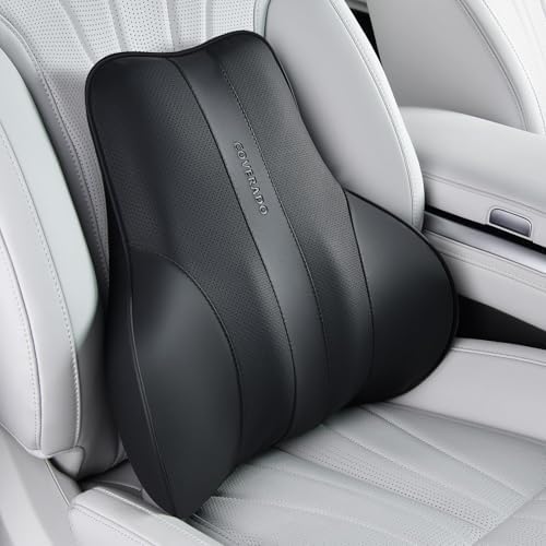 Coverado Lumbar Support Pillow for Car, Ergonomic Memory Foam Back Pillow for Office Chair, New Back Cushion for Pain Relief, PU Leather Car Lumbar Support for Driving Seat Black by COVERADOAUTO