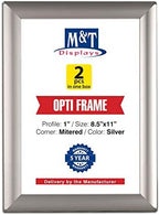 M&T Displays Silver 8.5x11 Poster Frame 1 inch Aluminum Profile Front Loading Wall Mounting Opti Snap Frame Display for Picture, Document or Certificate with Mitred Corner (2 Pack) by MTDisplays