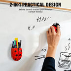 Magnetic Pen Holder for Fridge Whiteboard, 2-in-1 Magnetic Marker Holder Dry Erase Marker Whiteboard Eraser, Cute Ladybug Pencil Cup Desk Organizer for Classroom Office School Home (4-Pack) - Image 4