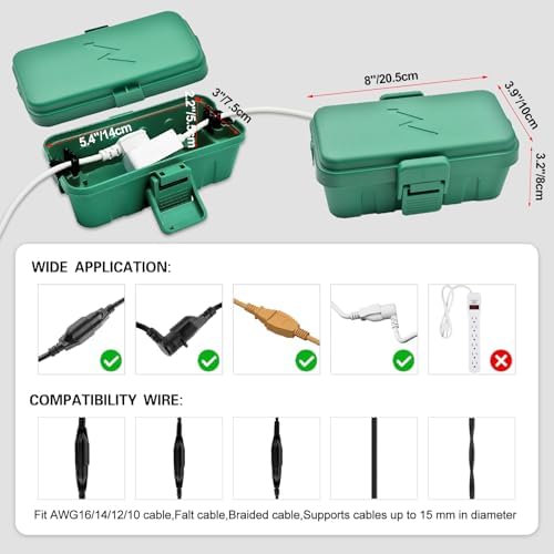 Hrensaw Small Weatherproof Electrical Connection Box(Inner 5.5 x 3 x 2.2inch),Outdoor Electrical Box,Waterproof Extension Cord Covers for Plug, Extension Cables, Holiday Lights,Green (Pack of 2) - Image 2