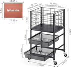 TOOLF Rolling File Cart, 3-Tier Metal File Cabinet with Wheel, Filing Cabinet with 2 Sliding File Trays, Adjustable Hanging File Folder Organizer for Office, Home, Classroom Black - Image 4