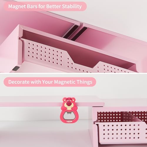 LEKETREE Dual Monitor Stand Riser with Drawer, Desk Organizer and Accessories, Pink Monitor Stand for Desk, Desktop Stand for Computer, Laptop, TV and More (Pink) - Image 5