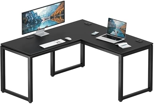 SHW 55 x 60 Commercial-Grade L-Shape Corner Office Computer Desk, Black by SHW
