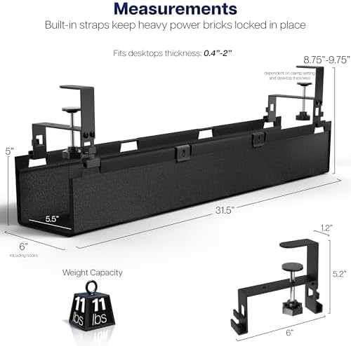 VIVO Black Clamp-on 31 in Fabric Cable Management Tray, DESK-AC31F-C - Image 5