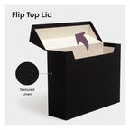 SMEAD Flip Top File Box, 10" x 3.7" x 13", Black Natural Linen, Gold Metal Nameplate (70233) - Image 3