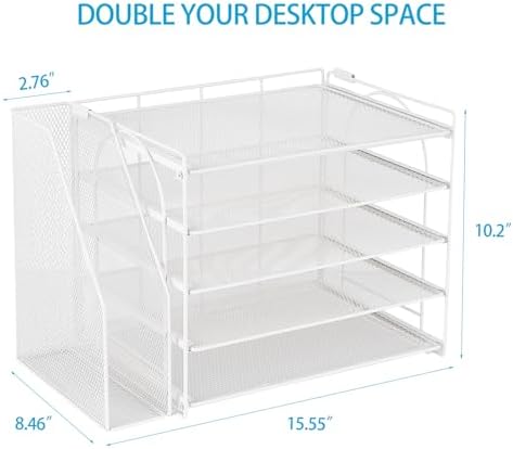AUPSEN Desk Organizers and Accessories, 5-Tier Desktop Paper File Organizer with Removable File Holder, Desk Accessories & Workspace Organization for Home Office Supplies (White) - Image 2