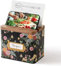 Cabbrix Recipe Box with 50 Cards and 24 Dividers, 4x6 Recipe Card Box Set, Wooden Lid with Phone Holder and Recipe Holder, Beautiful Metal Recipe Organizer, Dahlias by CABBRIX
