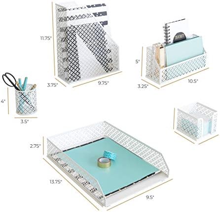 BLU MONACO | White Desk Organizer Set 6 Piece | Mail Sorter Organizer Countertop with Letter Sorter for Desk | Standing File Organizer for Desk with Pen Holders - Image 6