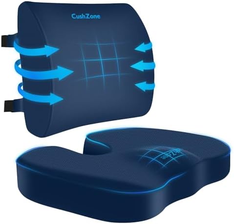 CushZone Seat Cushion and Lumbar Support Pillow for Office Chair, Blue by CushZone
