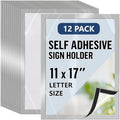 12 Pack Magnetic Sign Holder 11 x 17 with Adhesive Back - Silver Magnetics Poster Frame & Magnetic Paper Holder - Reusable Adhesive Frames 11x17 - Magnet Frame for Wall Windows - Magnet Document Holders by Juzari