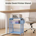 ECOLOVI Small 3 Tier Printer Stand for Under Desk, Height Adjustable Shelf Printer Table with 3 S-Hooks & Basket, Heavy Duty Industrial Storage Shelf for Home Office (Blue) - Image 4