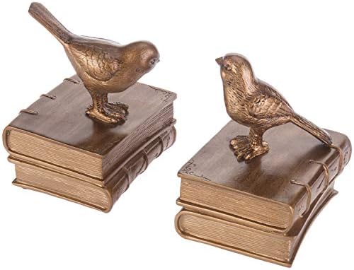 MyGift Gold Bird Bookends Decorative for Heavy Books, Brass Book Ends for Shelves, Vintage Resin Bookends, 1 Pair - Image 5
