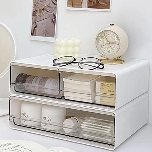 2 Packs Large Stackable Desk Organizer Drawers, Plastic Desk Storage Drawers, Makeup Organizer Drawers with 3 Drawers for Desk, Home, School, Desktop, Dressing Table(White) - Image 2