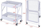Melody House 2-Tier Metal Folding Rolling Cart, Mobile Utility Cart Trolley Storage Organizer for Office Home Kitchen Organization, Sofa Side End Table with Wheels, White - Image 7
