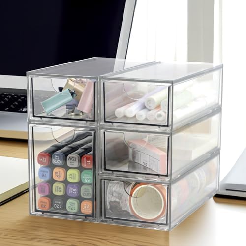 Acrylic Makeup Organizer, Clear Storage Organizer Desktop Stackable Storage Drawers, Plastic Organizer Bins for Makeup, Stationery, Cosmetics, Vanity, Bathroom,Cabinet,Pantry Office Desk (5 Drawers) - Image 5