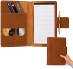 Personalized Leather Portfolio Organizer for Men Women Professional Padfolio A5 Binder Resume Document Holder Refillable Writing Journal Binder for Business Meetings Travel (Tan) by Mordano