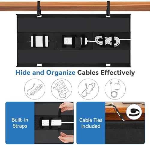 SHUWEI 48" Under Desk Cable Tray, Fabric No-Drill Mount, Off White - Image 2