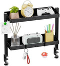 17 inch Adjustable 2-Tier Clamp On Desk Shelf with Hooks by OUKMIC