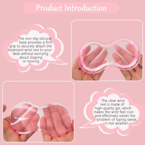 Computer Keyboard Stand Pad with Gel Wrist Rest Keyboard Pad Support with Comfortable Wrist Pad Easy Typing Ergonomic Tilted Acrylic Transparent Keyboard Riser Holder for Desktop Office Home Pink - Image 3