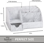 My Space Organizers Marble Desk Organizer For Office Supplies And Accessories - 9 Sections - Pencil Pen Holder Storage - Desktop Organization Decor Essentials (White Grey Marble) - Image 4