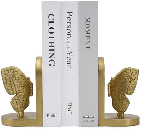 Gold Butterfly Bookends, Vintage Butterfly Book Ends for Heavy Books by Home