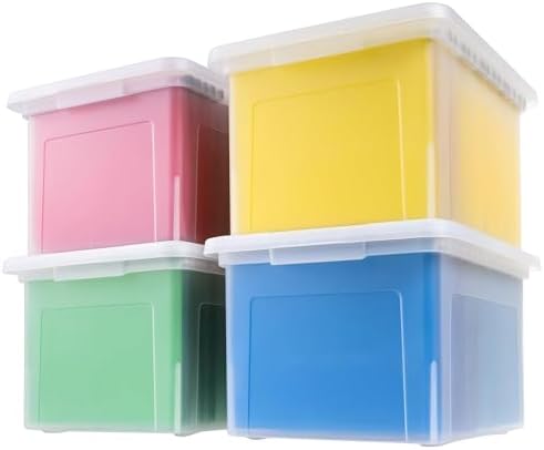 IRIS USA 8 Pack File Box, Plastic Document Organizer with Lid, 35 Qt, Clear - Image 2