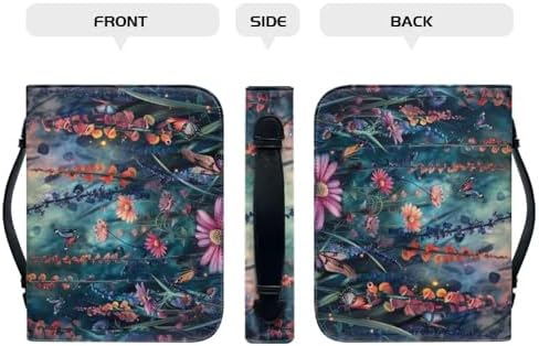 Psychedelic Floral Bible Cover for Women Men PU Leather Bible Carrying Case with Top Handle - 9.2×1.6×6.3 Inch - Image 3
