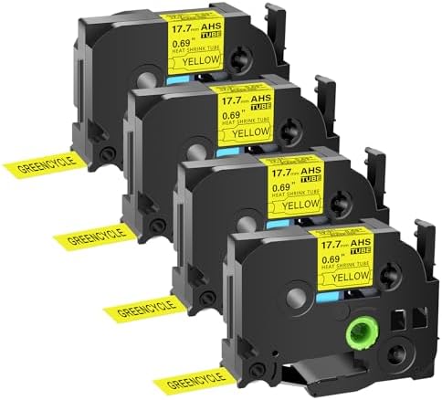 GREENCYCLE HSe-641 HS2-641 HS-641 Heat Shrink Tube Label Tape 17.7mm 0.69 Inch 3/4" Black on Yellow Compatible for Brother Ptouch PTD400 PTD450 PTD600 PT-H300 PT-E300 PTP700 PTP710BT PT-P750W, 4 Pack by greencycle
