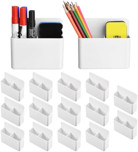 Mabrasse 16p Magnetic Dry Erase Marker Holder,Pen and Eraser Holder for Whiteboard, Magnet Pencil Cup Utility Storage Organizer for Office, Refrigerator, Locker and Metal Cabinets (16 Pack) by Marbrasse