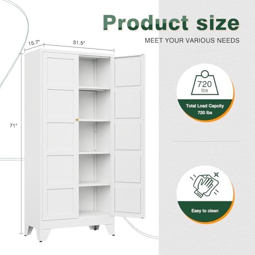 Letaya 71" H Metal Storage Cabinet with 2 Doors and 4 Shelves,Tall Kitchen Pantry Cabinets,Utility Pantry Organizers for Cupboard/Dining/Bathroom/Home Office/Garage (White, 71" H x 16" D x 32" W) - Image 2